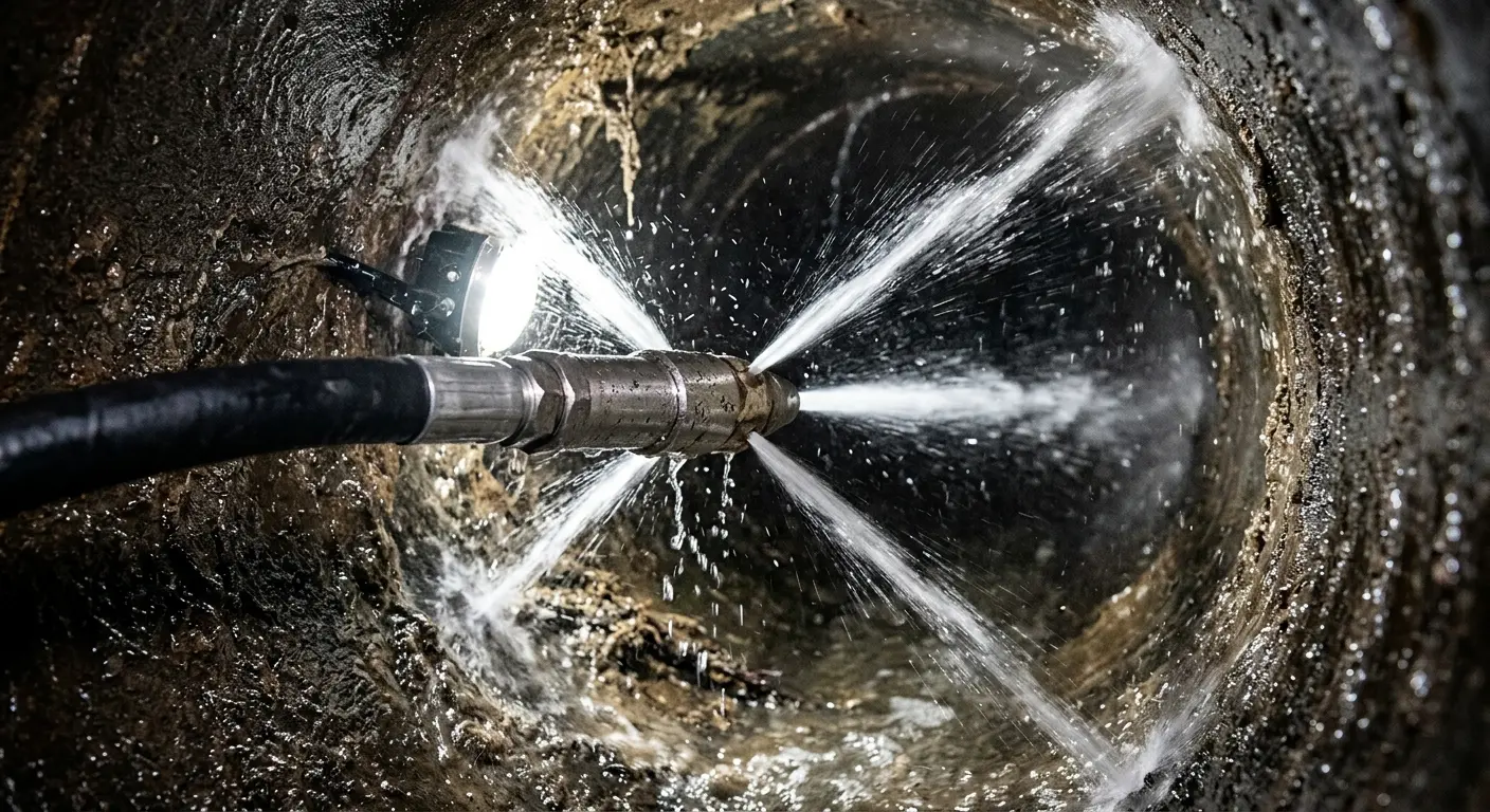 High-pressure hydro jetting nozzle cleaning sewer pipe for Sewer Cleanout in Franklin Park